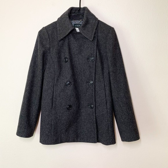 J. Crew Double Breasted Peacoat Small Gray Wool Blend Dark Academia Pockets - Picture 2 of 6